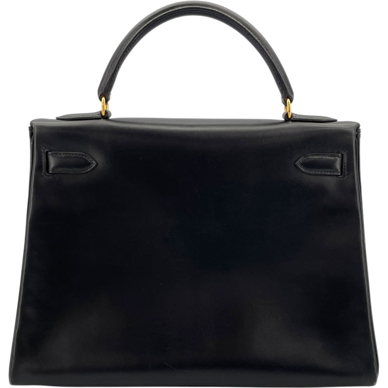 エルメス HERMES ケリー32 内縫い □A刻 ブラック GD金具 ボックスカーフ レディース ショルダーバッグ