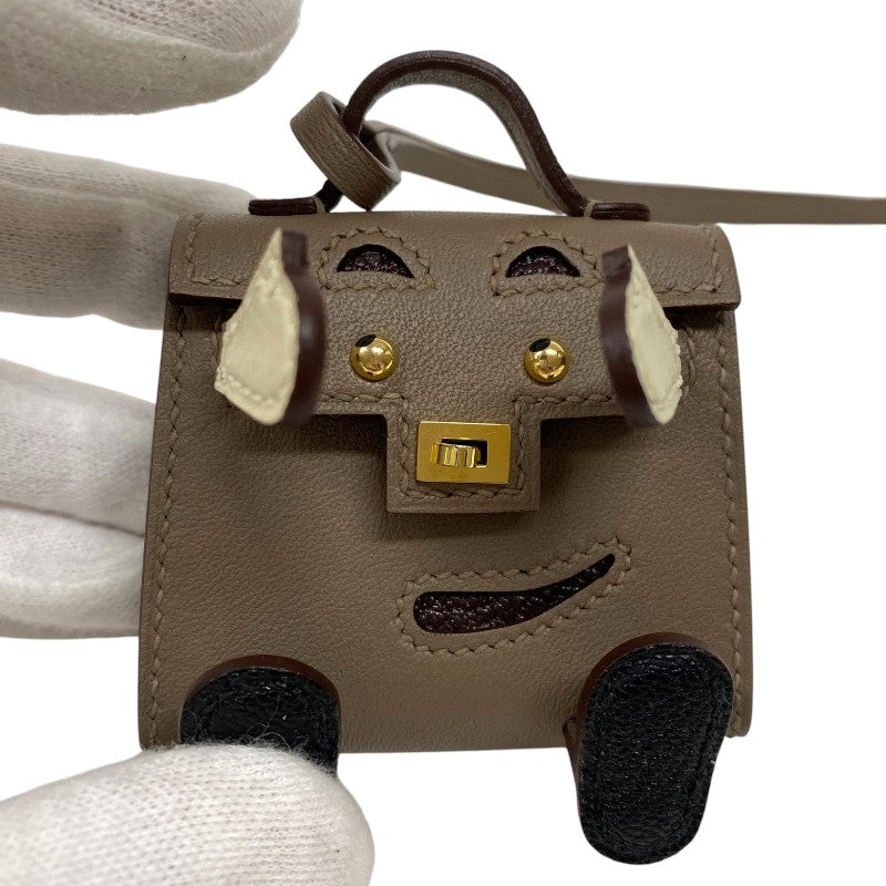 エルメス HERMES ケリードールチャーム U刻 エトゥープ×ナタ×ブラック ゴールド金具 タデラクト ユニセックス バッグチャーム