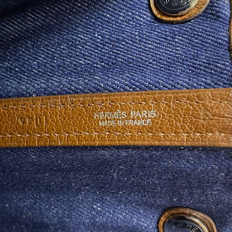 エルメス HERMES ガーデンパーティPM □L刻 ブルーインディゴ×マロン トワルデニムカヌレ ユニセックス トートバッグ