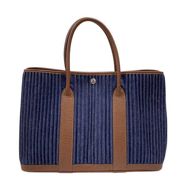 エルメス HERMES ガーデンパーティPM □L刻 ブルーインディゴ×マロン トワルデニムカヌレ ユニセックス トートバッグ