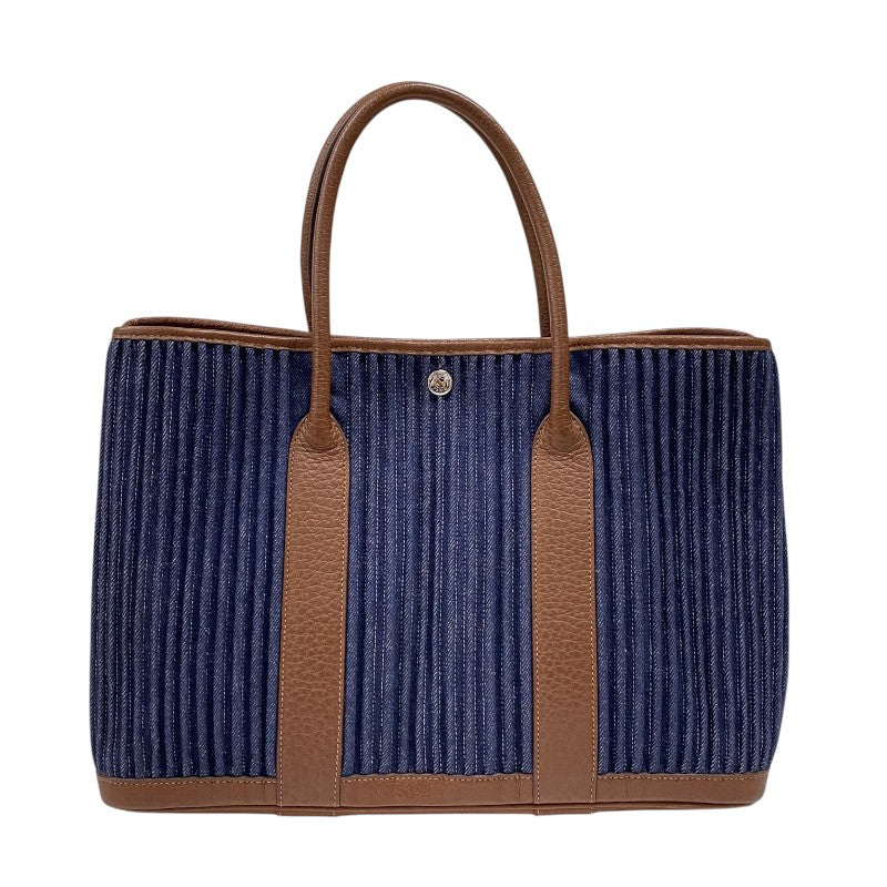 エルメス HERMES ガーデンパーティPM □L刻 ブルーインディゴ×マロン トワルデニムカヌレ ユニセックス トートバッグ