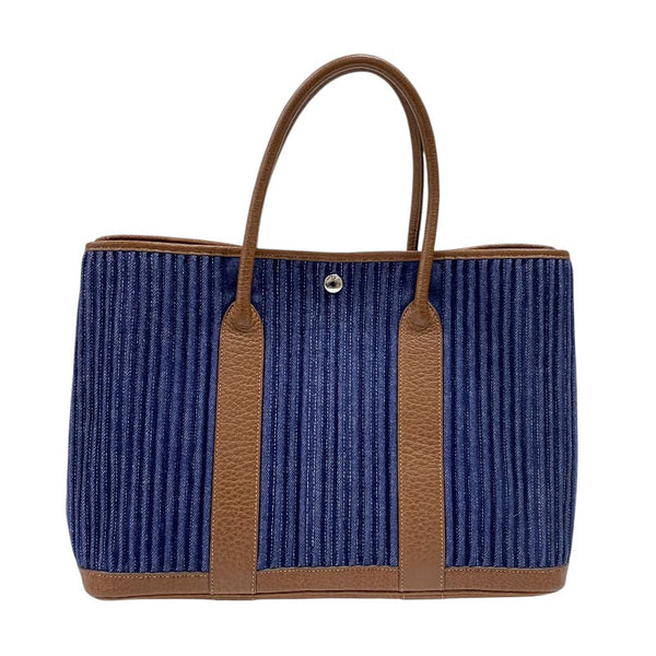 エルメス HERMES ガーデンパーティPM □L刻 ブルーインディゴ×マロン トワルデニムカヌレ ユニセックス トートバッグ