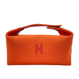 エルメス HERMES ブリッドアブラックPM オレンジ SV金具 トワル レディース ポーチ