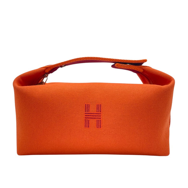 エルメス HERMES ブリッドアブラックPM オレンジ SV金具 トワル レディース ポーチ