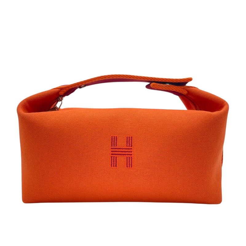 エルメス HERMES ブリッドアブラックPM オレンジ SV金具 トワル レディース ポーチ
