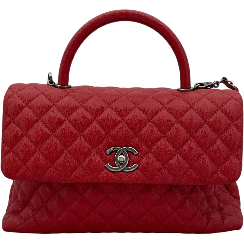 シャネル CHANEL ココハンドル32 A92992 23番台 レッド SV金具 キャビア レディース ハンドバッグ