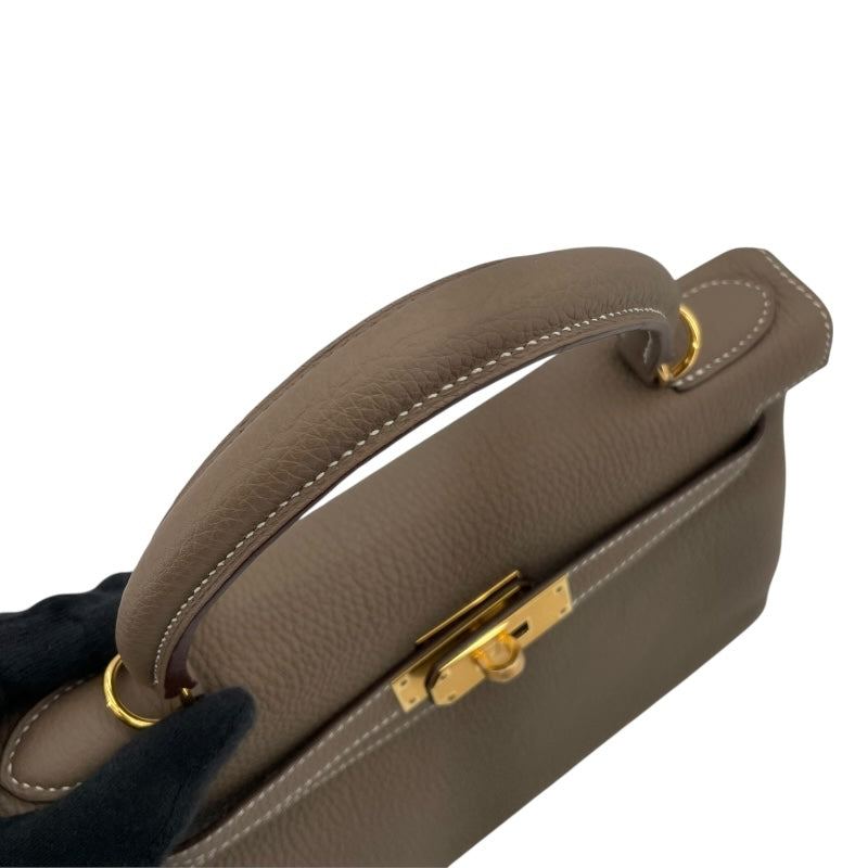 エルメス HERMES ケリー28 内縫い D刻 エトゥープ GD金具 トゴ レディース ショルダーバッグ
