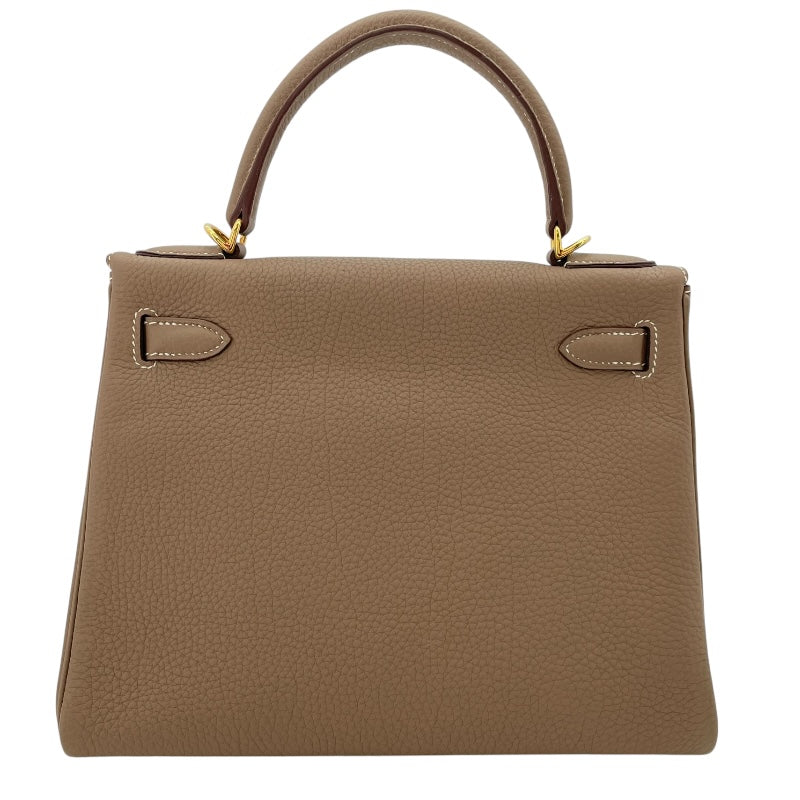 エルメス HERMES ケリー28 内縫い D刻 エトゥープ GD金具 トゴ レディース ショルダーバッグ