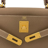 エルメス HERMES ケリー28 内縫い D刻 エトゥープ GD金具 トゴ レディース ショルダーバッグ