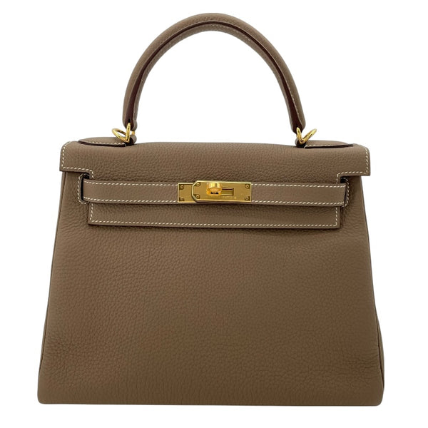 エルメス HERMES ケリー28 内縫い D刻 エトゥープ GD金具 トゴ レディース ショルダーバッグ