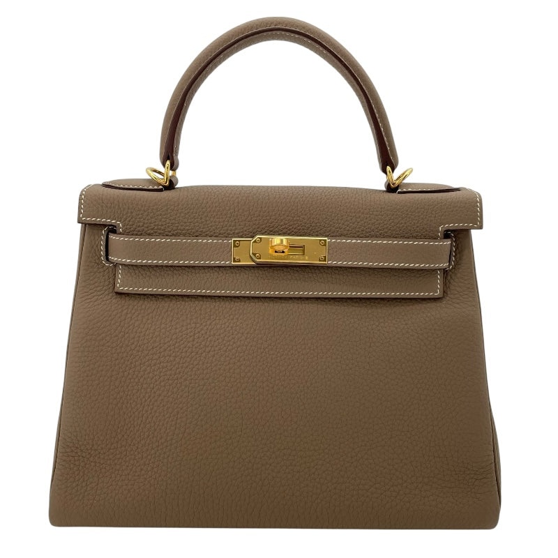 エルメス HERMES ケリー28 内縫い D刻 エトゥープ GD金具 トゴ レディース ショルダーバッグ