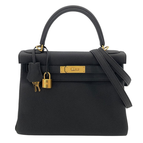 エルメス HERMES ケリー28 内縫い Y刻 ブラック GD金具 トゴ レディース ショルダーバッグ