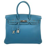 エルメス HERMES バーキン35 □E刻 ブルージーン SV金具 トゴ レディース ハンドバッグ
