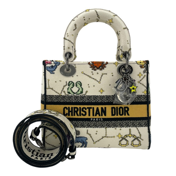 クリスチャン・ディオール Christian Dior レディディライト ミディアム ホワイト ゾディアックピクセル/キャンバス レディース ハンドバッグ