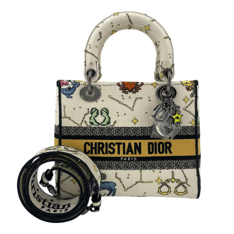 クリスチャン・ディオール Christian Dior レディディライト ミディアム ホワイト ゾディアックピクセル/キャンバス レディース ハンドバッグ