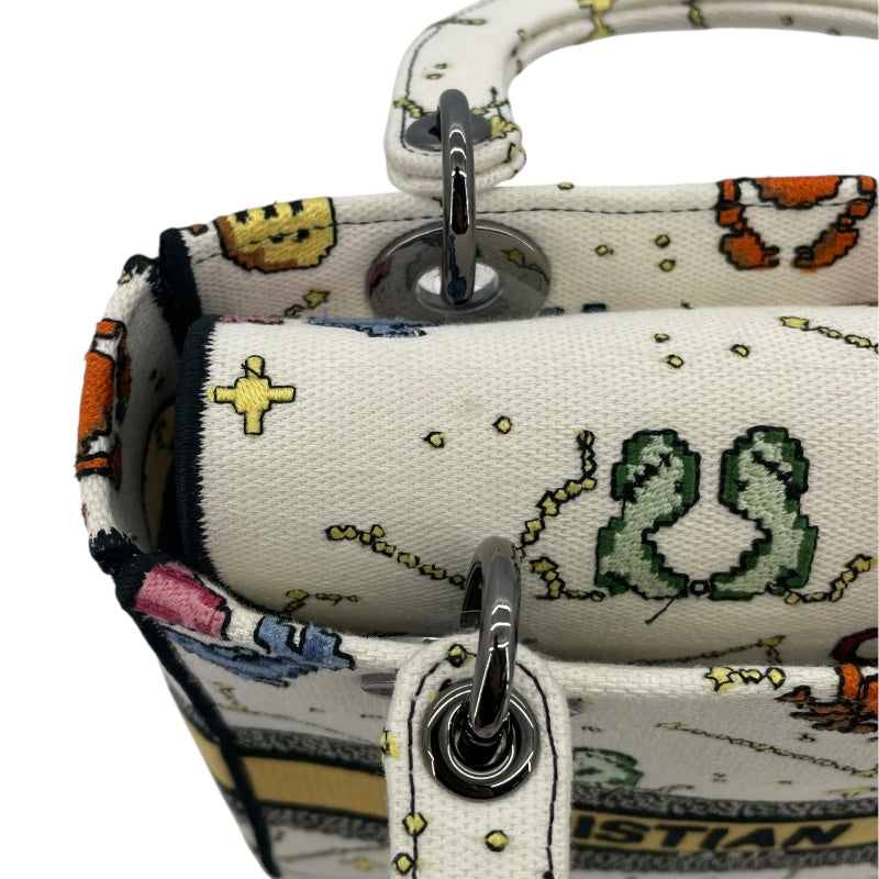 クリスチャン・ディオール Christian Dior レディディライト ミディアム ホワイト ゾディアックピクセル/キャンバス レディース ハンドバッグ