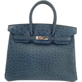 エルメス HERMES バーキン35 □E刻 ブルージーン SV金具 オーストリッチ レディース ハンドバッグ