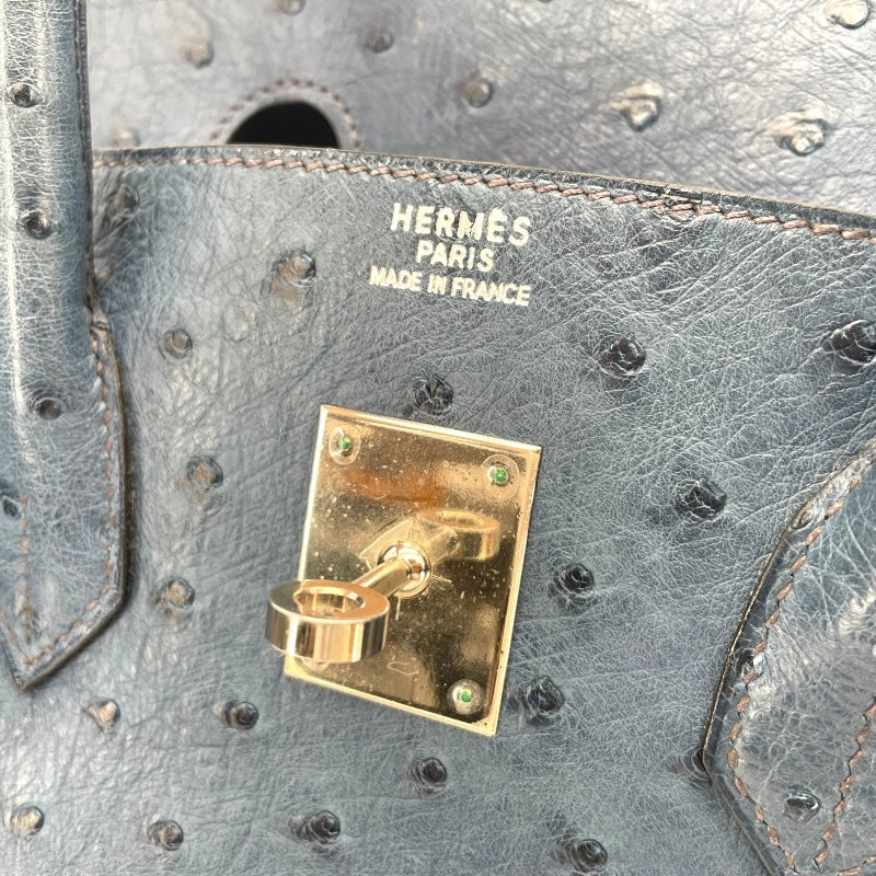 エルメス HERMES バーキン35 □E刻 ブルージーン SV金具 オーストリッチ レディース ハンドバッグ