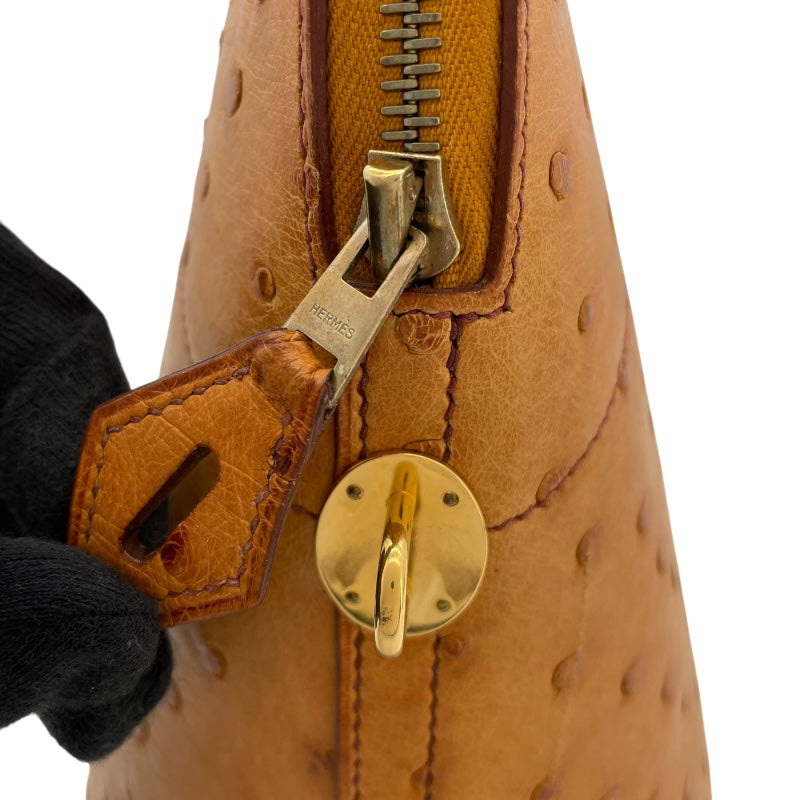 エルメス HERMES ボリード35 □C刻 サフラン GD金具 オーストリッチ レディース ショルダーバッグ