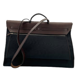 エルメス HERMES エールバッグジップキャビン50 □M刻 ブラック SV金具 トワル レディース ショルダーバッグ