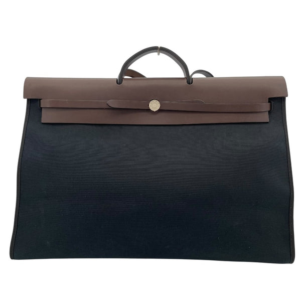 エルメス HERMES エールバッグジップキャビン50 □M刻 ブラック SV金具 トワル レディース ショルダーバッグ