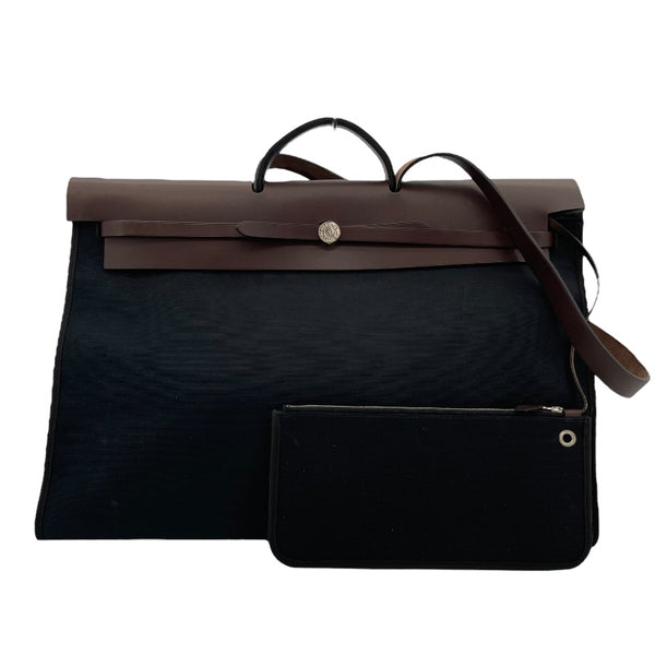 エルメス HERMES エールバッグジップキャビン50 □M刻 ブラック SV金具 トワル レディース ショルダーバッグ