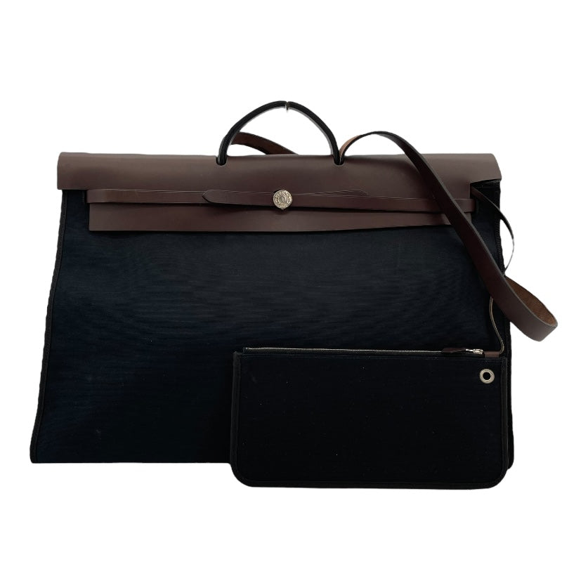 エルメス HERMES エールバッグジップキャビン50 □M刻 ブラック SV金具 トワル レディース ショルダーバッグ