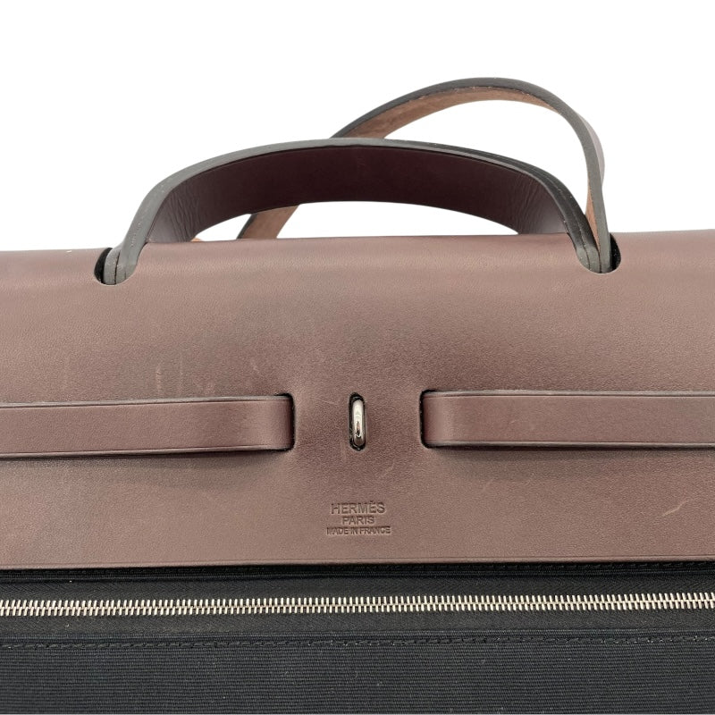 エルメス HERMES エールバッグジップキャビン50 □M刻 ブラック SV金具 トワル レディース ショルダーバッグ