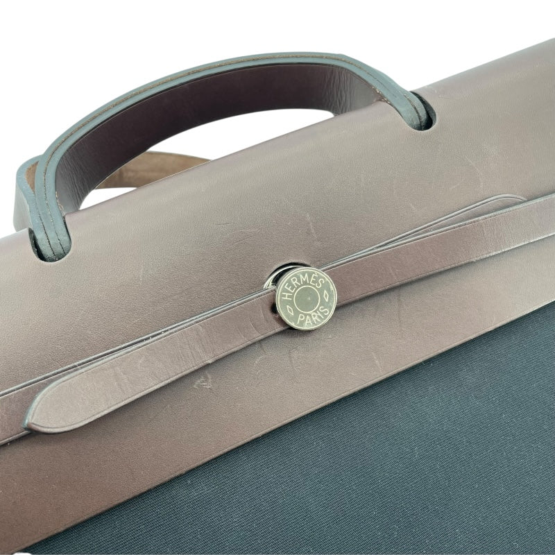 エルメス HERMES エールバッグジップキャビン50 □M刻 ブラック SV金具 トワル レディース ショルダーバッグ