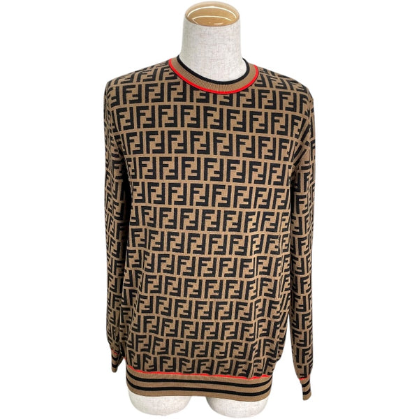 フェンディ FENDI FF総柄ニットセーター FZZ481 ブラウン ウール メンズ セーター