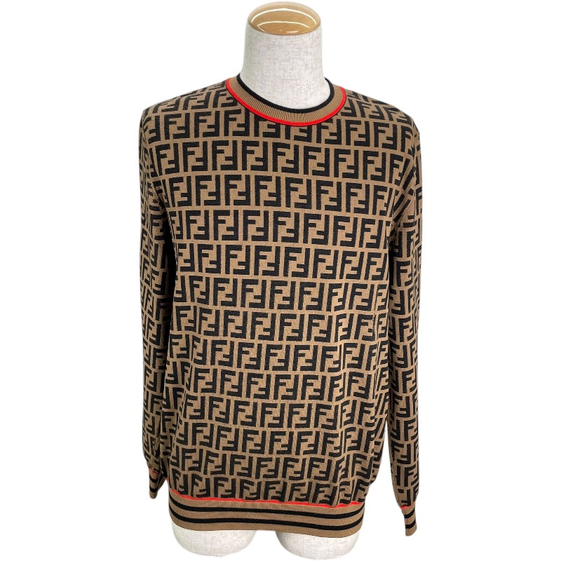 フェンディ FENDI FF総柄ニットセーター FZZ481 ブラウン ウール メンズ セーター
