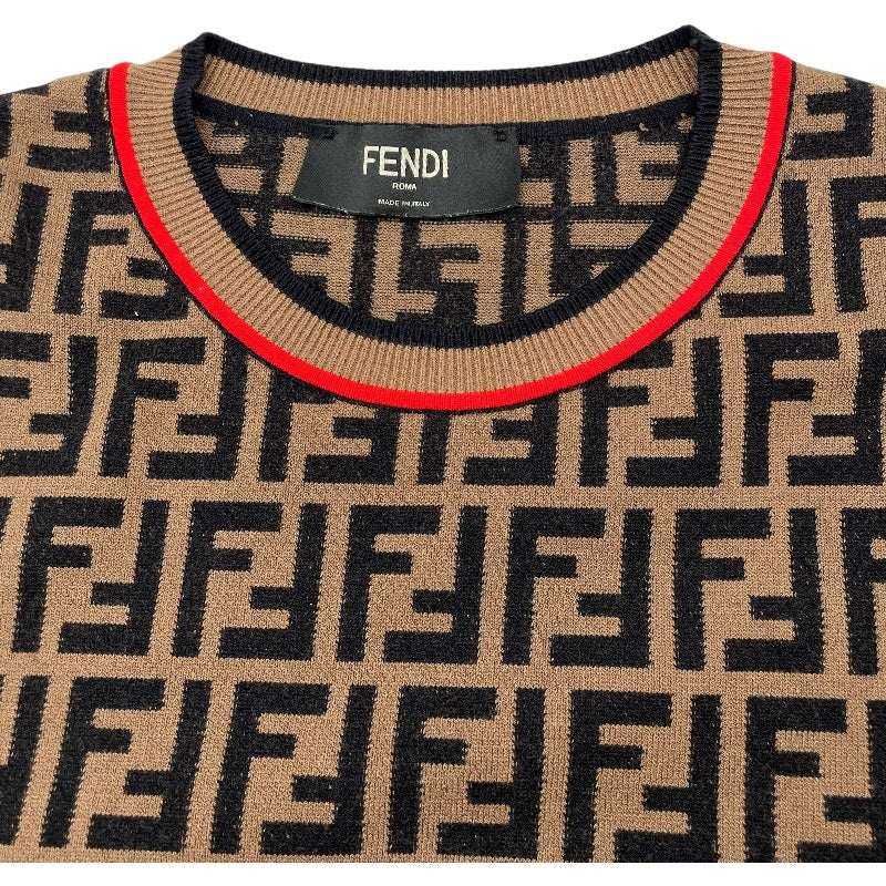 フェンディ FENDI FF総柄ニットセーター FZZ481 ブラウン ウール メンズ セーター