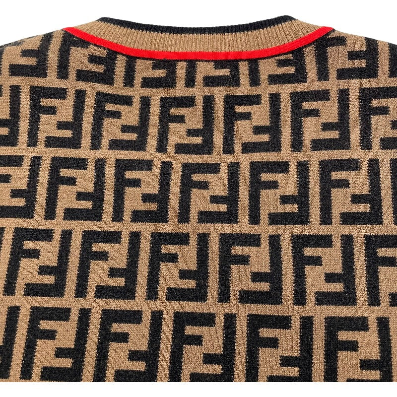 フェンディ FENDI FF総柄ニットセーター FZZ481 ブラウン ウール メンズ セーター
