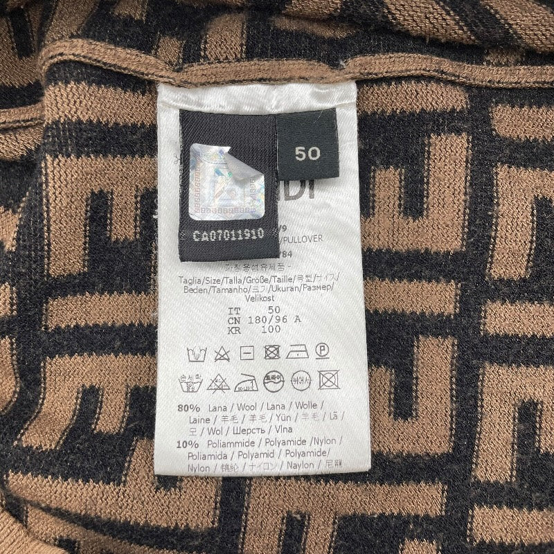 フェンディ FENDI FF総柄ニットセーター FZZ481 ブラウン ウール メンズ セーター