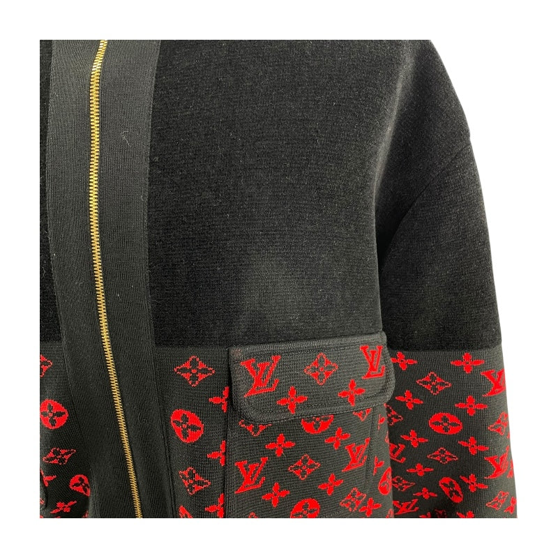 ルイ・ヴィトン LOUIS VUITTON モノグラム総柄ニットジップアップパーカー FJKC14 ブラック ウール メンズ パーカー