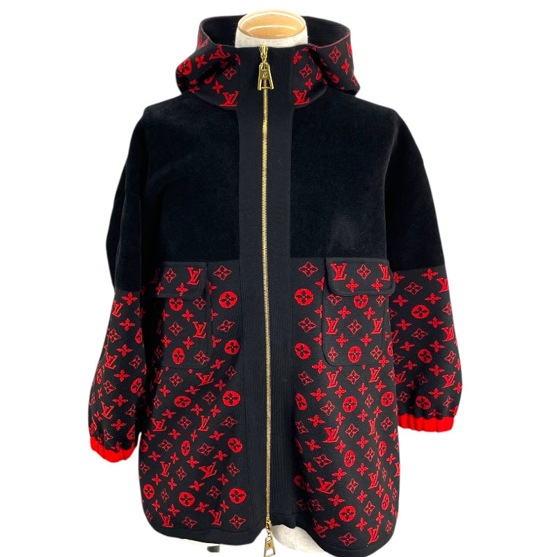 ルイ・ヴィトン LOUIS VUITTON モノグラム総柄ニットジップアップパーカー FJKC14 ブラック ウール メンズ パーカー
