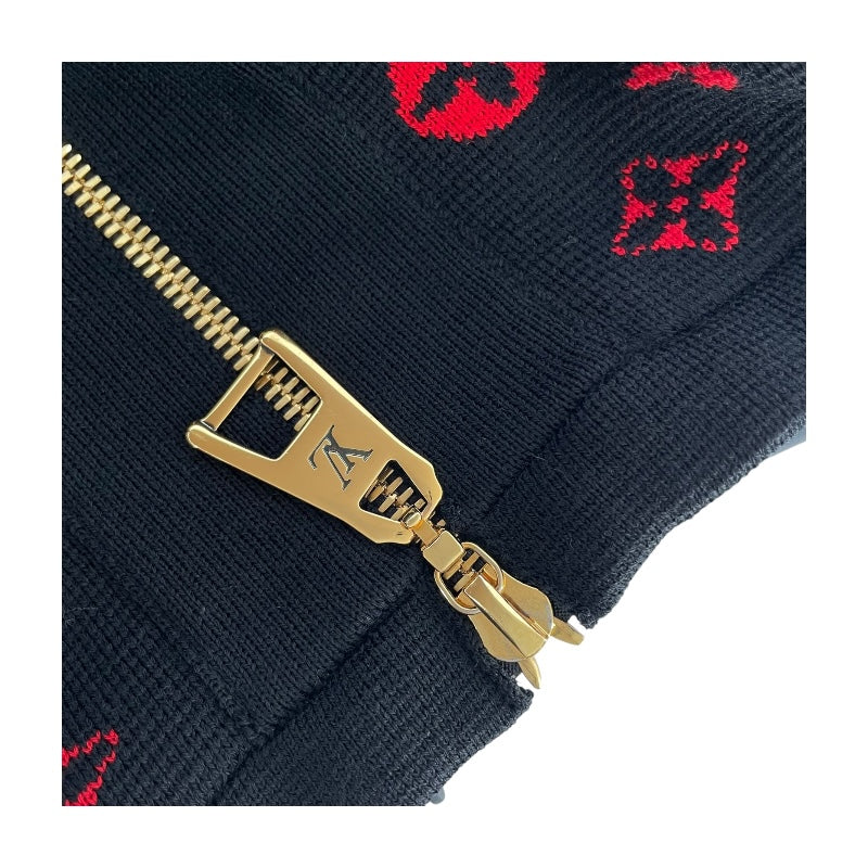 ルイ・ヴィトン LOUIS VUITTON モノグラム総柄ニットジップアップパーカー FJKC14 ブラック ウール メンズ パーカー