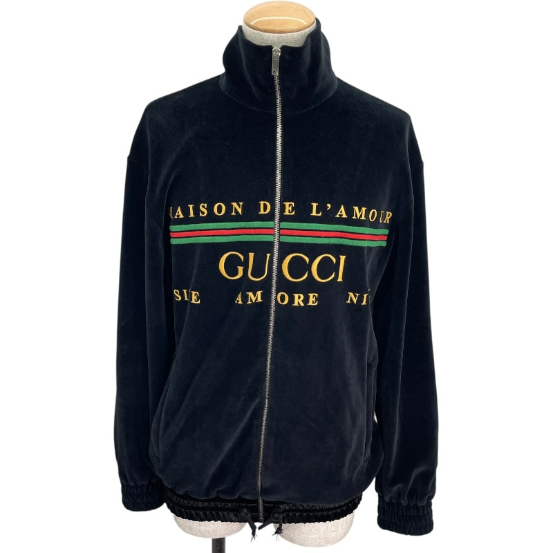 グッチ GUCCI ロゴ刺繍ベロアトラックジャケット 595533 ブラック ベロア メンズ パーカー