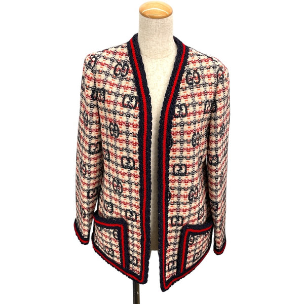 グッチ GUCCI GG総柄ノーカラーツイードジャケット 610060 マルチカラー ウール レディース ノーカラージャケット