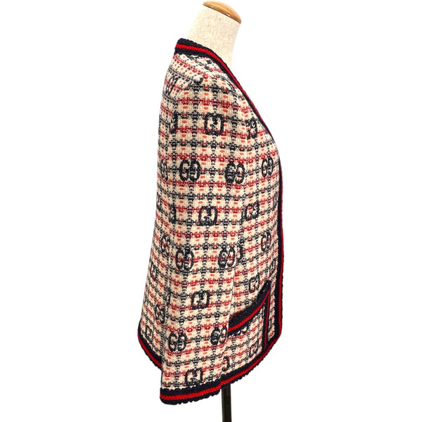 グッチ GUCCI GG総柄ノーカラーツイードジャケット 610060 マルチカラー ウール レディース ノーカラージャケット