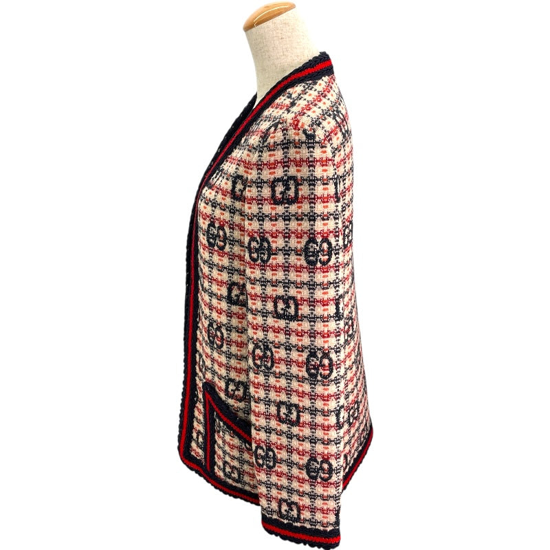 グッチ GUCCI GG総柄ノーカラーツイードジャケット 610060 マルチカラー ウール レディース ノーカラージャケット
