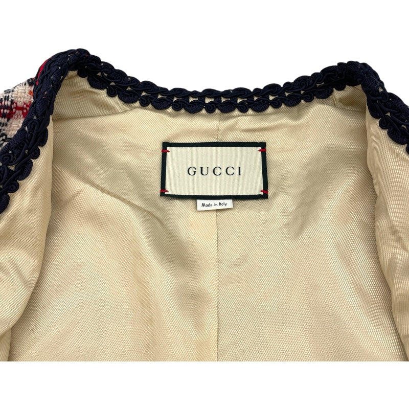 グッチ GUCCI GG総柄ノーカラーツイードジャケット 610060 マルチカラー ウール レディース ノーカラージャケット
