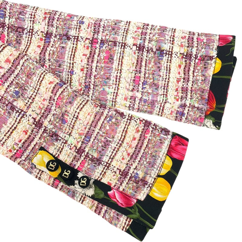 ドルチェ＆ガッバーナ Dolce & Gabbana ノーカラーツイードジャケット F2087T マルチカラー コットン レディース ノーカラージャケット