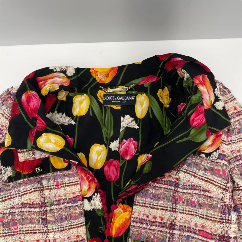ドルチェ＆ガッバーナ Dolce & Gabbana ノーカラーツイードジャケット F2087T マルチカラー コットン レディース ノーカラージャケット