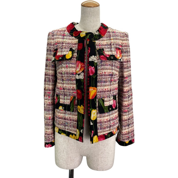 ドルチェ＆ガッバーナ Dolce & Gabbana ノーカラーツイードジャケット F2087T マルチカラー コットン レディース ノーカラージャケット