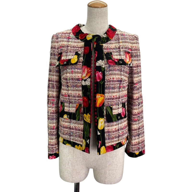 ドルチェ＆ガッバーナ Dolce & Gabbana ノーカラーツイードジャケット F2087T マルチカラー コットン レディース ノーカラージャケット