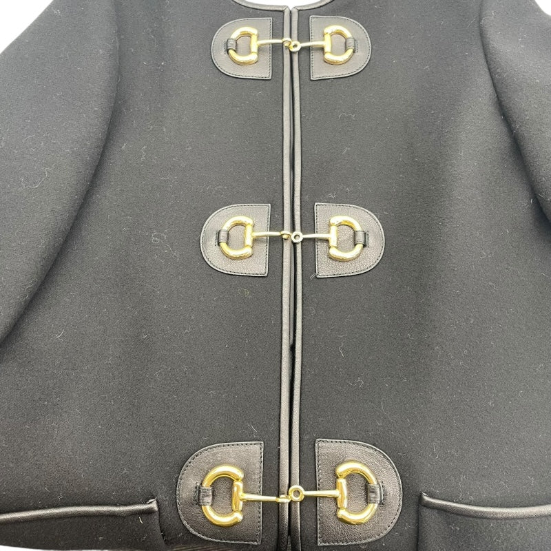 グッチ GUCCI ホースビット金具ノーカラーコート 594821 ブラック ウール レディース ノーカラージャケット