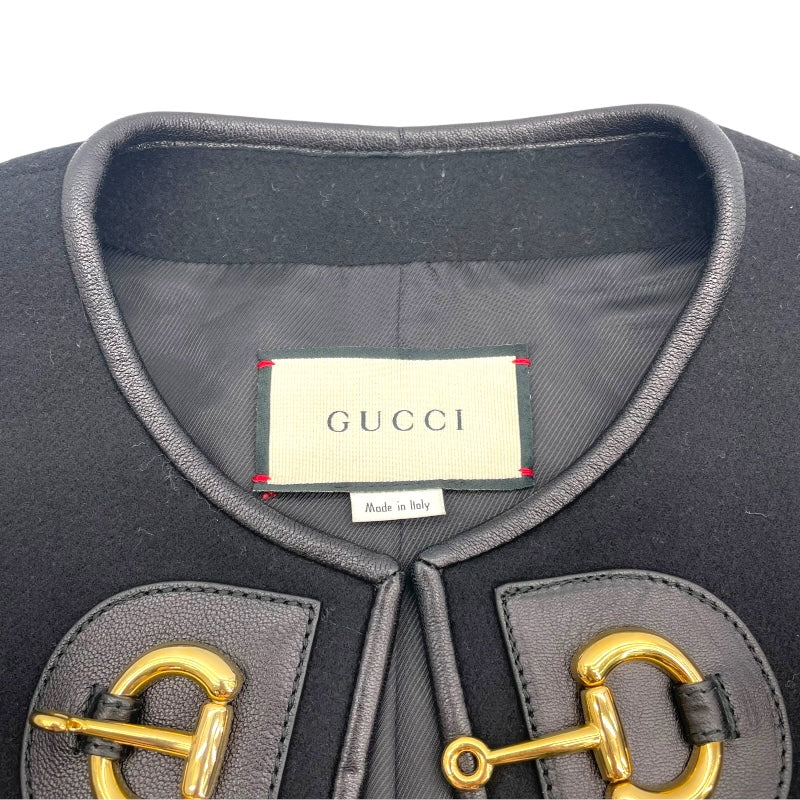 グッチ GUCCI ホースビット金具ノーカラーコート 594821 ブラック ウール レディース ノーカラージャケット