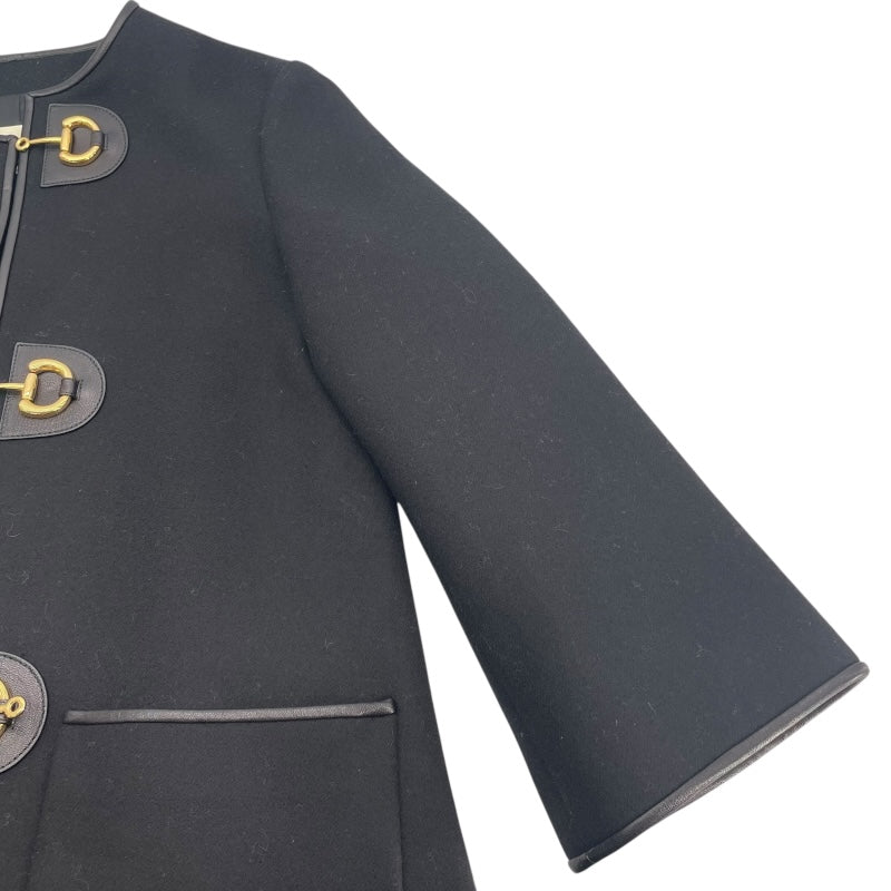 グッチ GUCCI ホースビット金具ノーカラーコート 594821 ブラック ウール レディース ノーカラージャケット