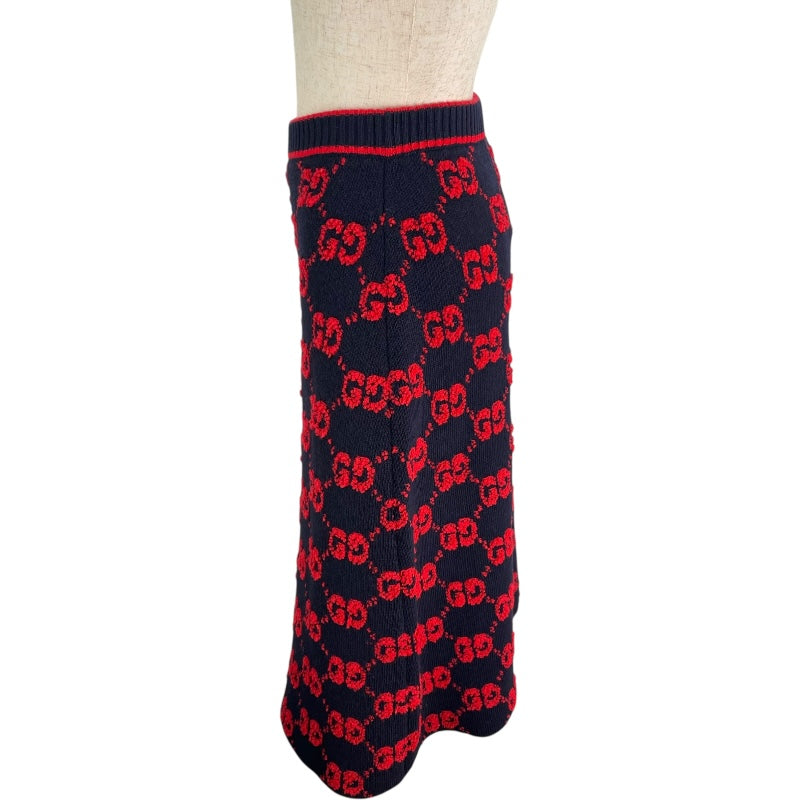グッチ GUCCI GG総柄ニットスカート 713301 ネイビー ウール レディース スカート